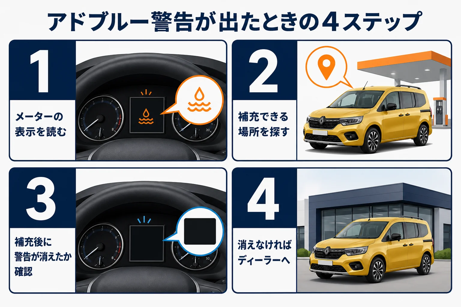アドブルー警告が出た時の対応手順の図解