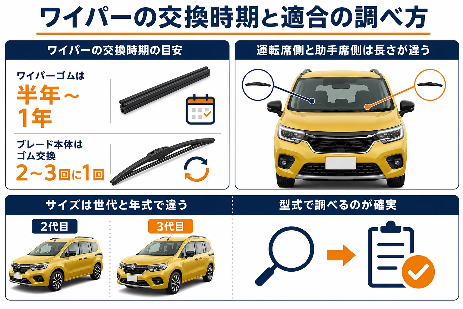 カングーのワイパー交換で確かめるサイズと適合の図解