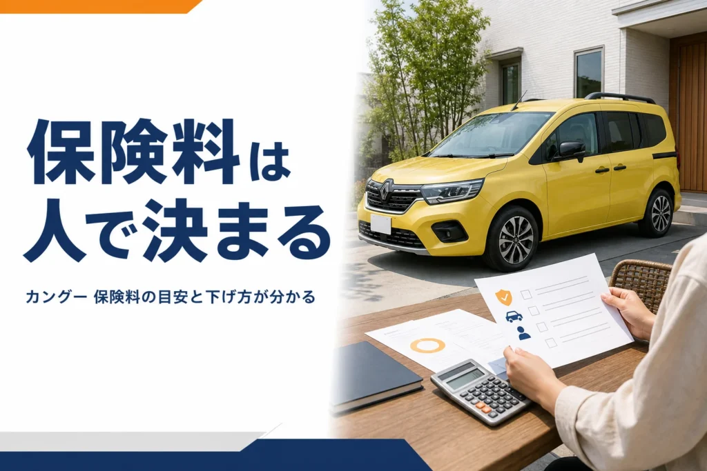 小型MPVの前に保険の書類と電卓を置いたイメージ
