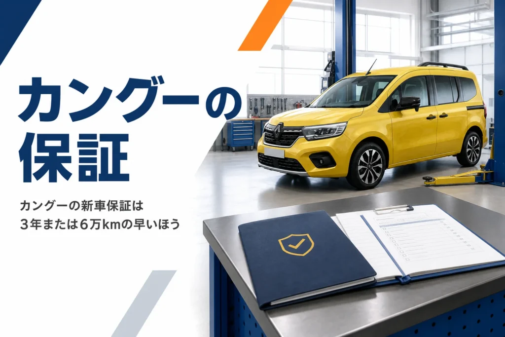 整備工場に停まるカングーと保証書