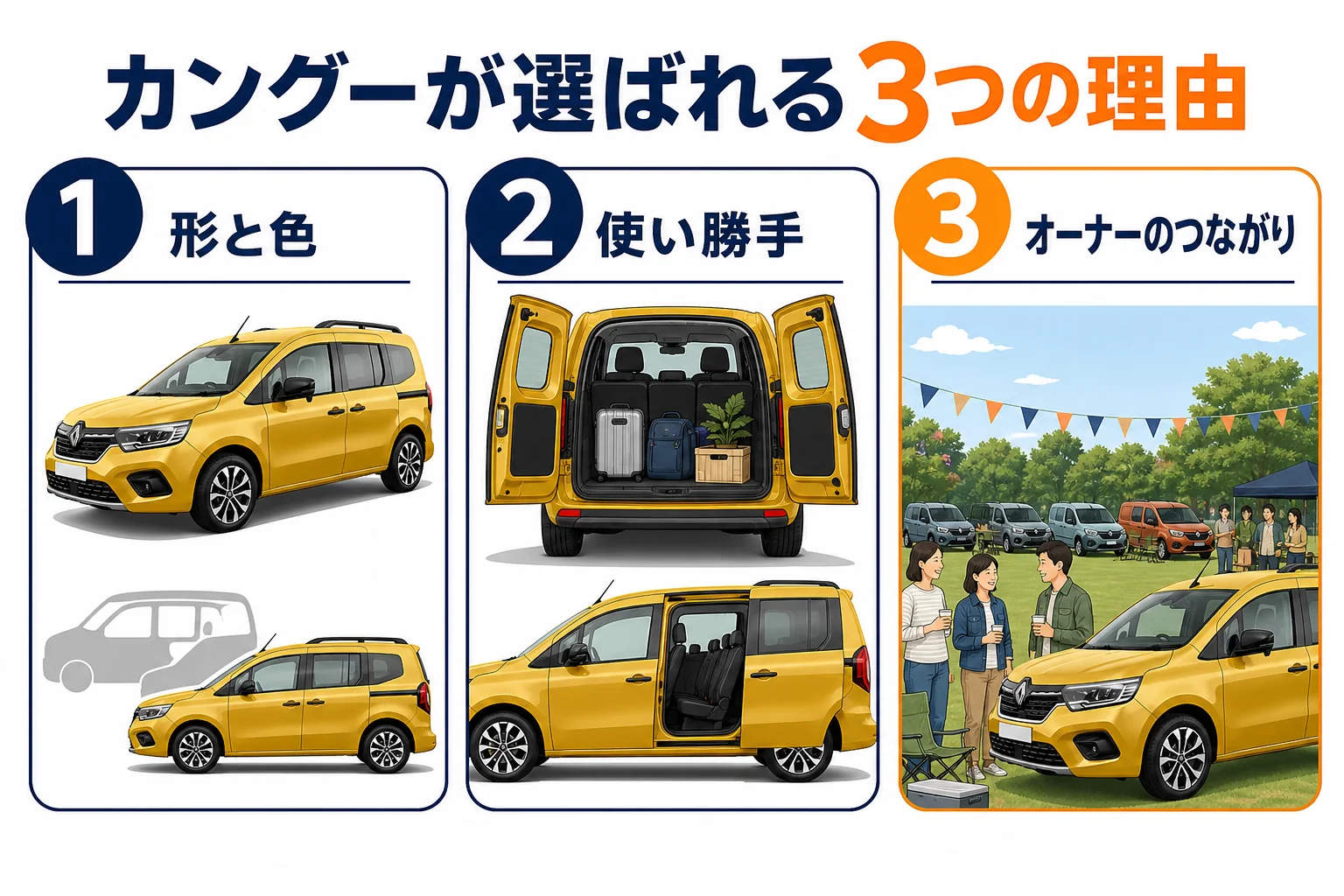 カングーが選ばれる3つの理由の図解