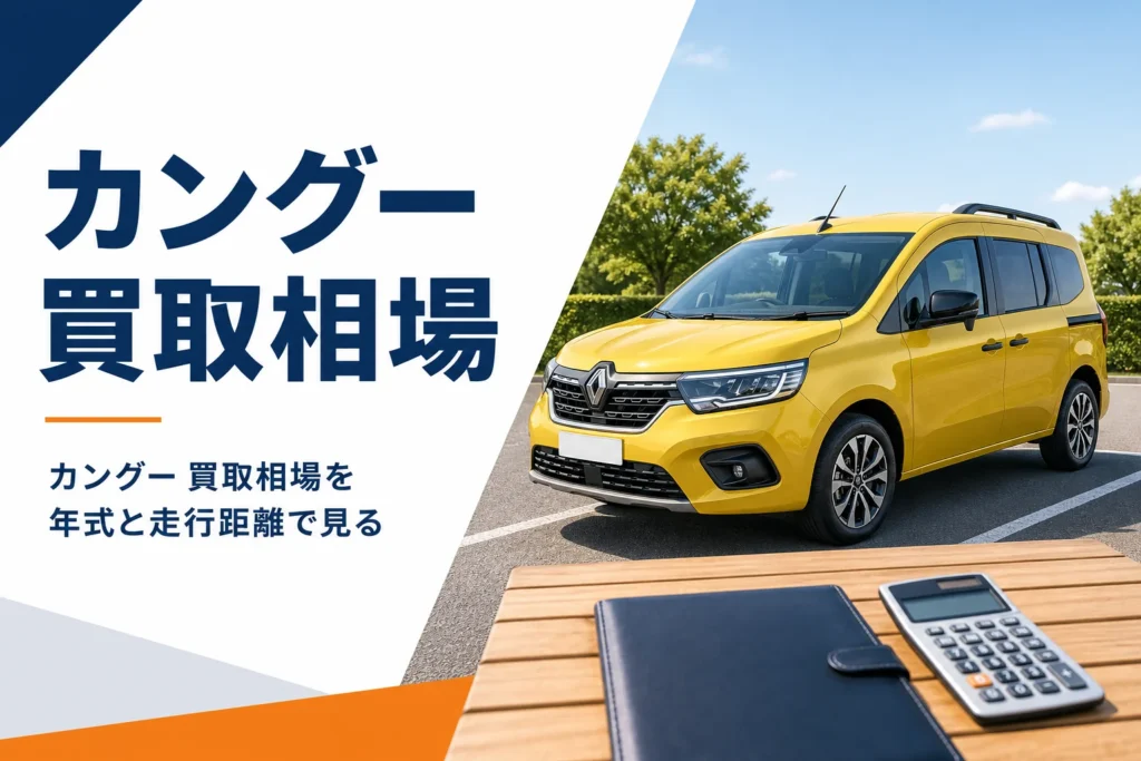 黄色いカングーと車検証を並べた買取相場のイメージ