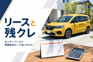 黄色いカングーとカレンダー・電卓で月々払いを表したイメージ