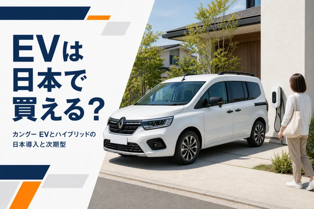 住宅の前に止めた小型MPVと家庭用の充電設備のイメージ