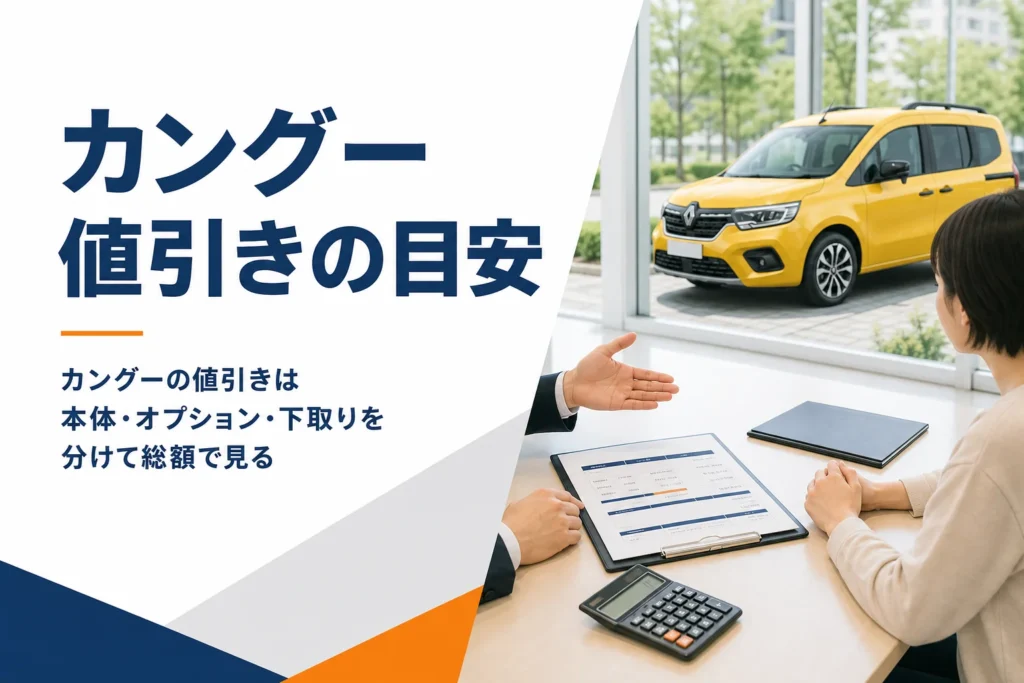 カングーの見積書を前に値引きを確認する商談テーブル