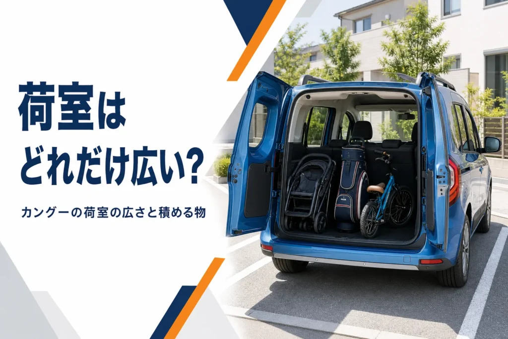 ベビーカーやゴルフバッグを積んだカングーの荷室