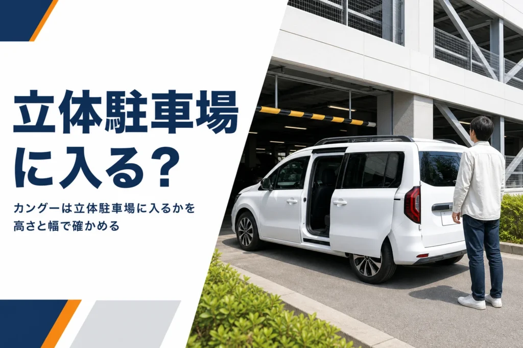 立体駐車場の入口に停まるカングー