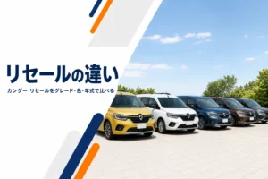 ボディカラーの違う5台のカングーが並んだリセール比較のイメージ