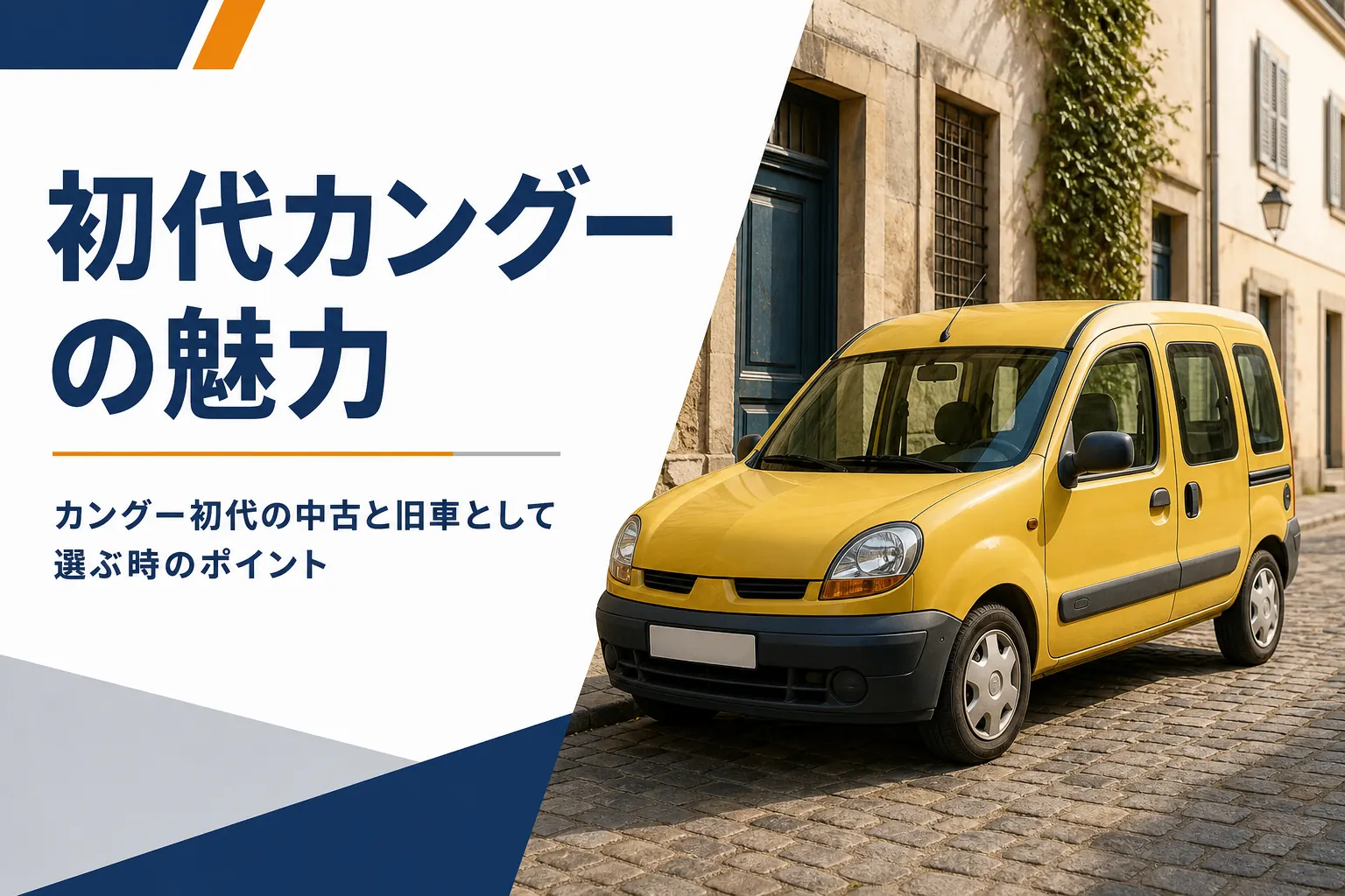 街角に停まる丸いライトの小さな旧型カングー