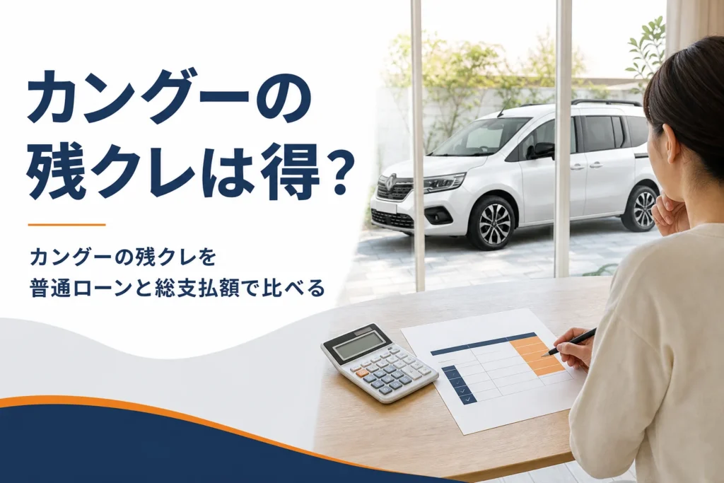 電卓と見積書の奥に背の高いMPVが見えるテーブルの風景